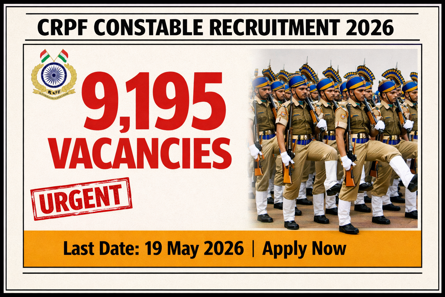 Read more about the article CRPF Constable Recruitment 2026 | 9,195 Vacancies – Apply Soon